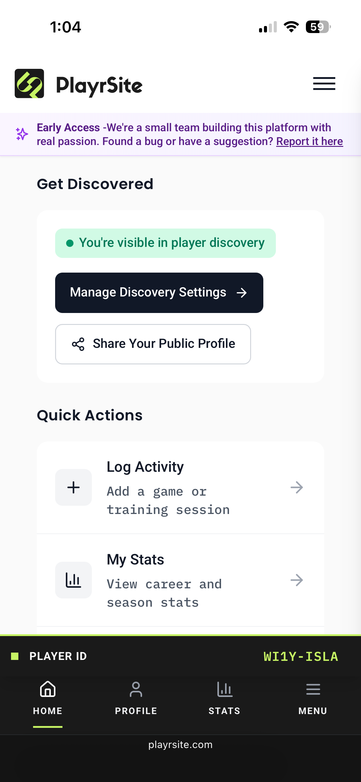 Player home showing you are visible in player discovery